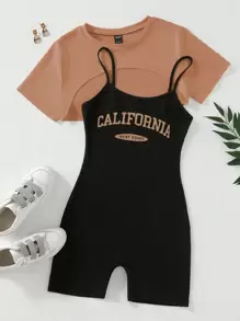 SHEIN Unity Bộ đồ hai mảnh nữ Cao thấp Gân đan Lá thư Giải trí - Nhiều màu - Xem 1