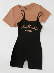 SHEIN Unity Bộ đồ hai mảnh nữ Cao thấp Gân đan Lá thư Giải trí - Nhiều màu - Xem 4