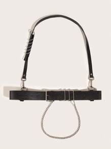 New Pu Leather Chain-strap Back-wearing Style Waist Belt With Unique Design - Black - View 2