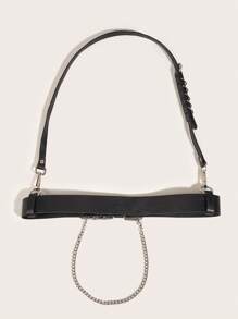 New Pu Leather Chain-strap Back-wearing Style Waist Belt With Unique Design - Black - View 3
