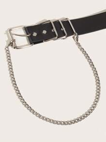 New Pu Leather Chain-strap Back-wearing Style Waist Belt With Unique Design - Black - View 4