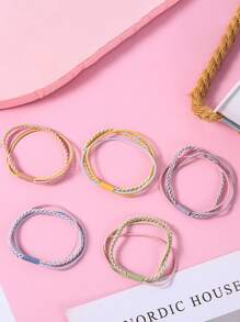 5 cái buộc tóc khối màu - Hồng - Xem 1