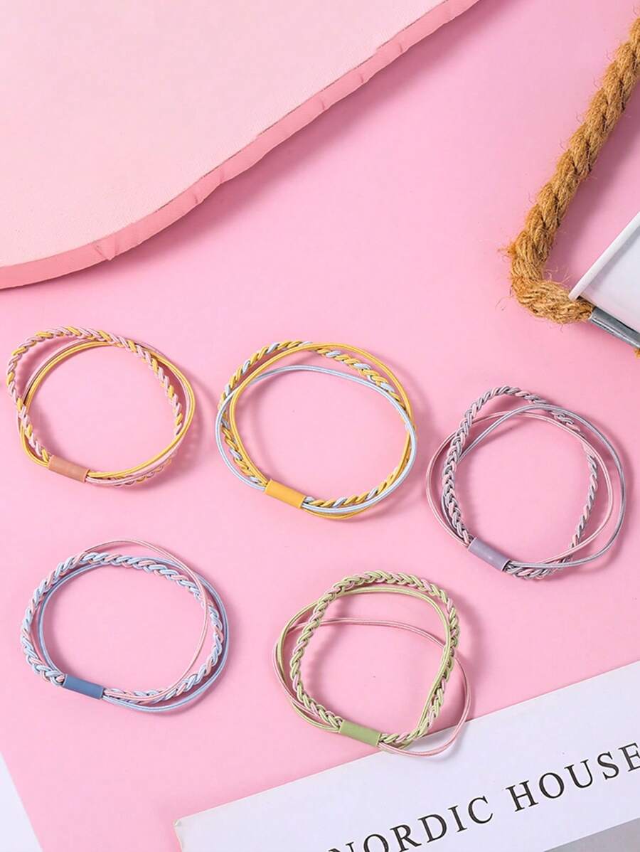 5 cái buộc tóc khối màu - Hồng - Xem 1