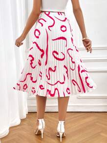 SHEIN Privé 圖案印花百褶半身裙 - 白色 - 查看 2