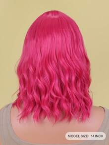 短卷人造假髮帶劉海 - 玫紅色 - 查看 2