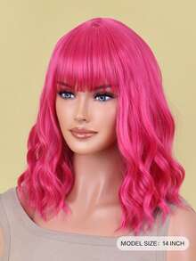 短卷人造假髮帶劉海 - 玫紅色 - 查看 4