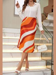 SHEIN Privé Allover Print High Waist Skirt - Multicolor - View 4