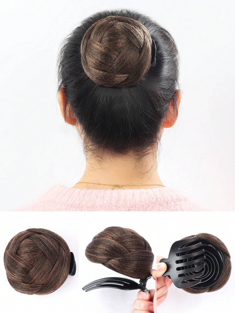 liangyuan Short Synthetic Hair Bun With Insert Comb - Rust Brown - View 1