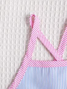 Bebé Vestido de tirantes de color combinado bajo con fruncido con diadema - Multicolor - Ver 3