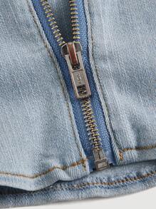 SHEIN MOD Solid Zip Back Tube Denim Top - Light Wash - View 3