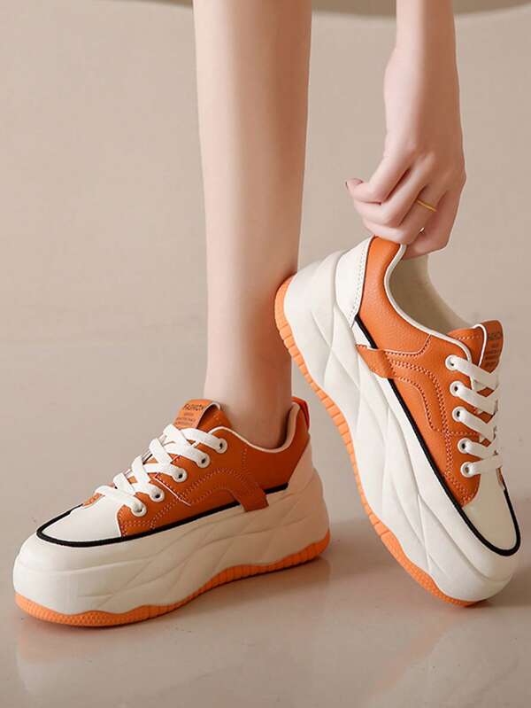 Women Two Tone Skate Shoes, Laceup Front Sporty Sneakers SHEIN USA