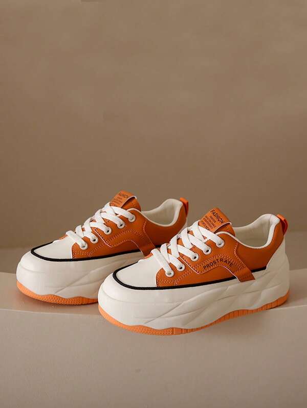 Women Two Tone Skate Shoes, Laceup Front Sporty Sneakers SHEIN USA