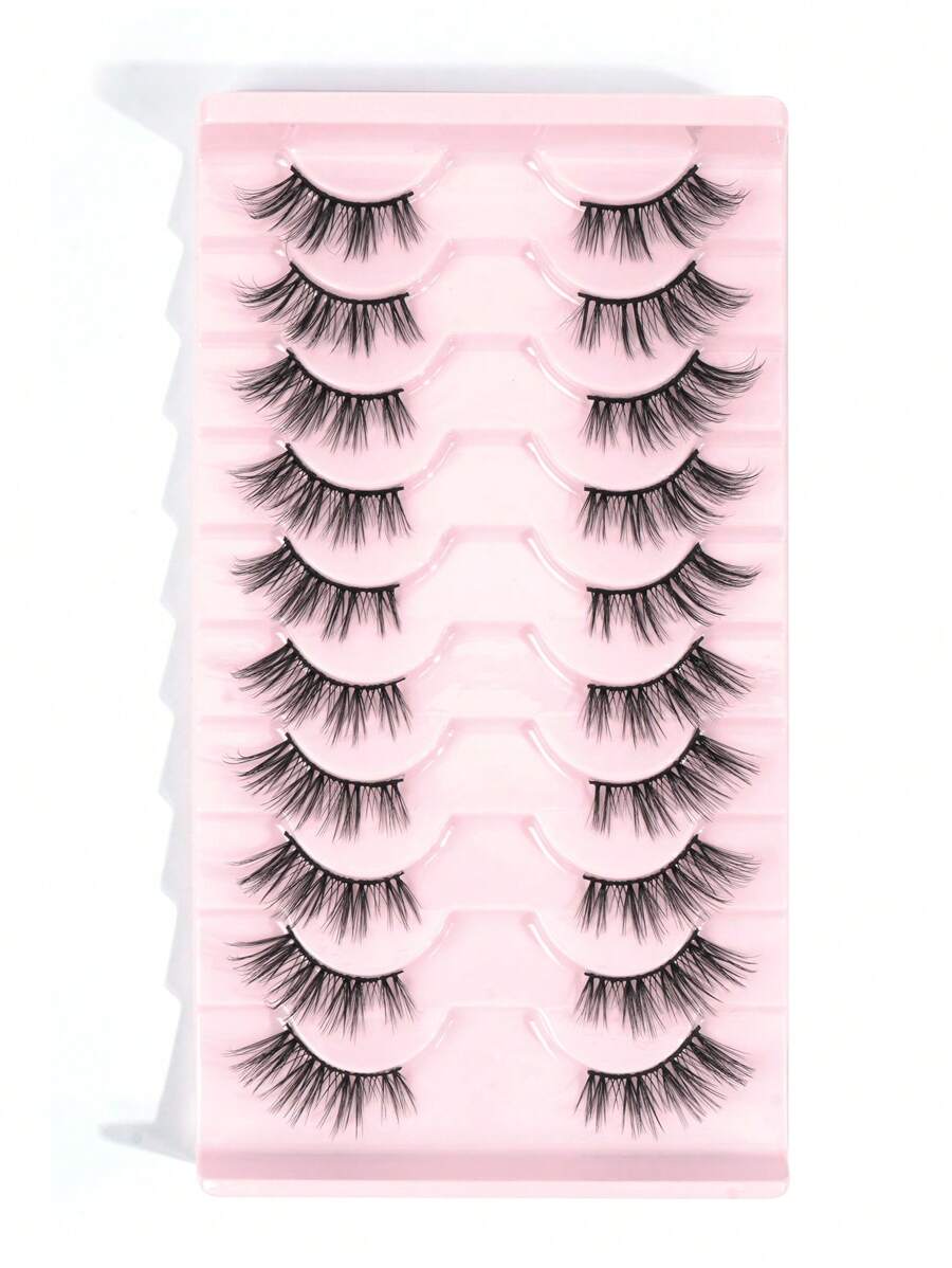 MAGEFY 10對半眼自然交叉全假睫毛，蓬鬆纖細適用於日常和漫畫睫毛，旅行必備品，伸長眼尾