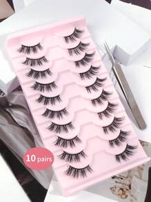 MAGEFY 10對半眼自然交叉全假睫毛，蓬鬆纖細適用於日常和漫畫睫毛，旅行必備品，伸長眼尾 - 黑色 - 查看 3