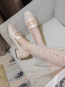 HanDuEke 女性珍珠和金屬裝飾方頭優雅戶外樂福鞋 - 米色 - 查看 4