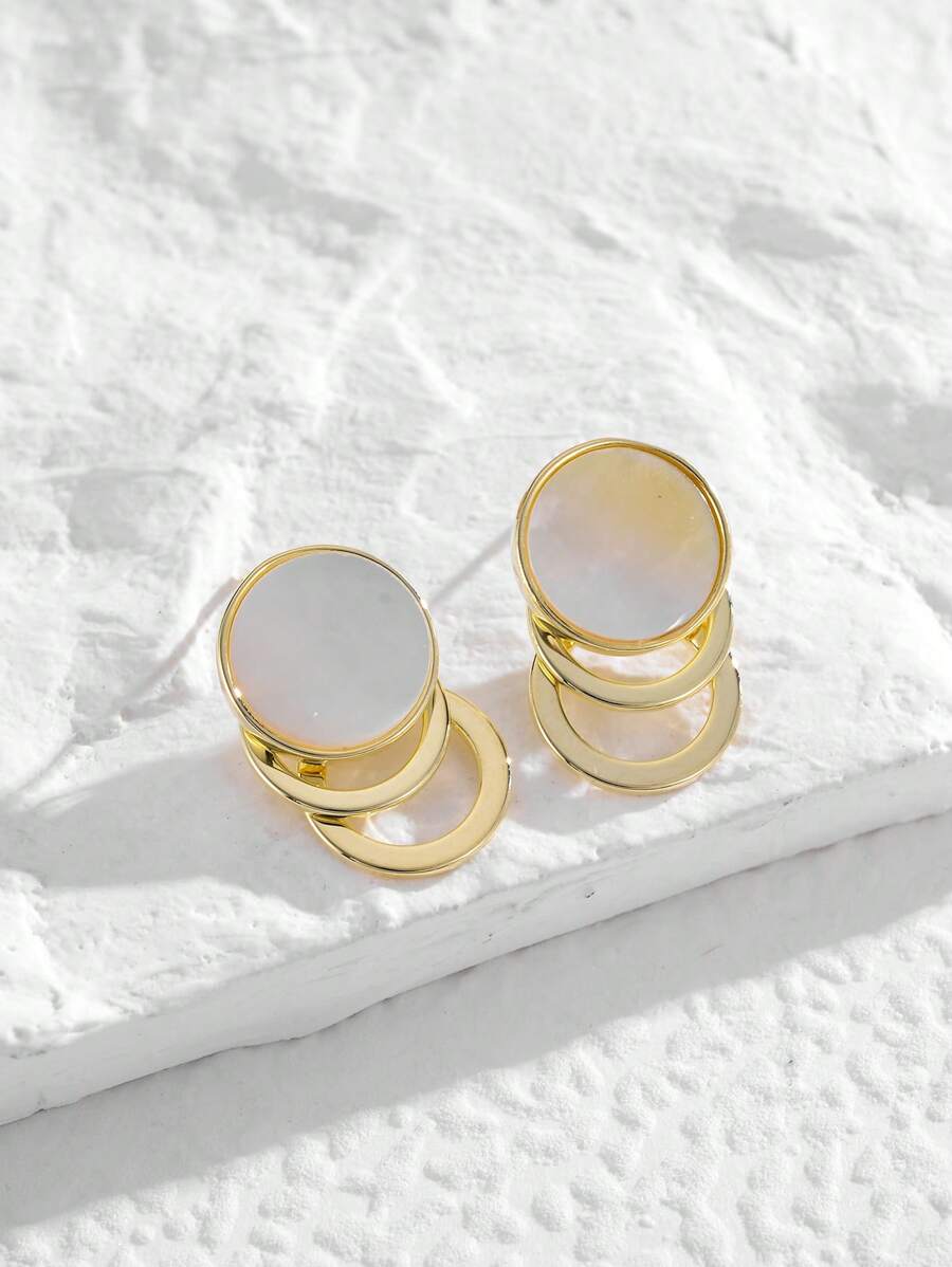 1 Đôi Đồng Thời Trang Hình Tròn Trang Trí Xếp Tầng Bông Tai Giọt Dành Cho Nữ Cho Cuộc Sống Hàng Ngày - Vàng - Xem 1