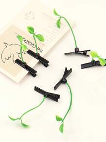 6 chiếc kẹp tóc cá sấu trang trí hình chiếc lá - màu xanh lá - Xem 1