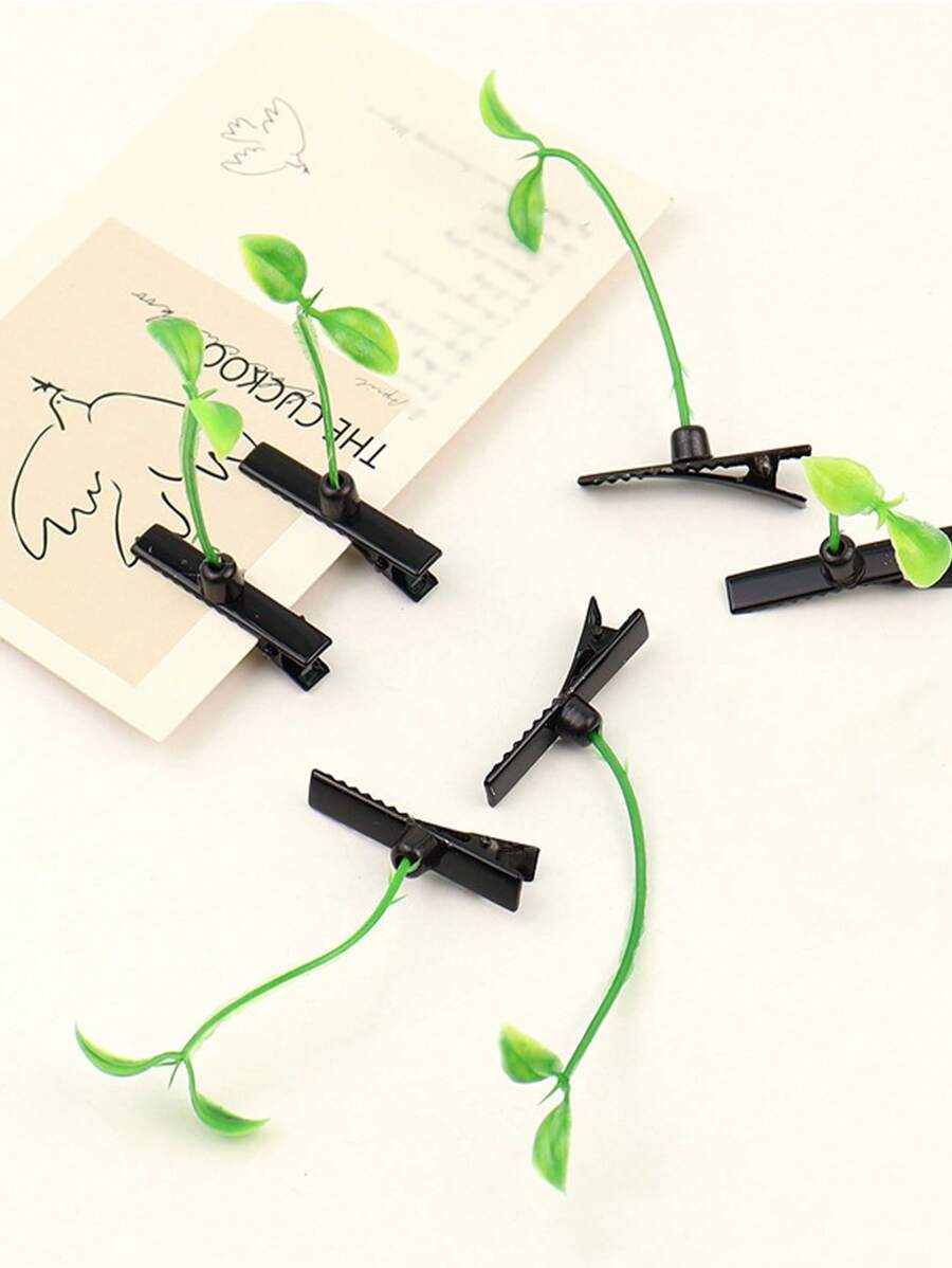 6 chiếc kẹp tóc cá sấu trang trí hình chiếc lá - màu xanh lá - Xem 1