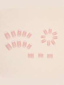 使用24入組短方形粉色鏡面漸變色全覆蓋假指甲套裝升級您造型 - 彩色 - 查看 5