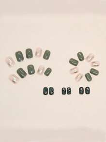 Get Glamorous With 24pcs Short Square Sequined Green Leopard Print Graphic Full Cover Fake Nail Set For Women And Girls Press On Nails Nail Supplies - Multicolor - View 3