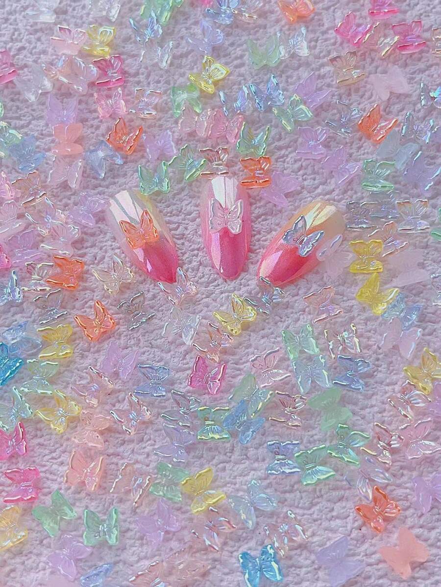 50 cái trang trí nghệ thuật móng tay hình con bướm hỗn hợp - Nhiều màu - Xem 1