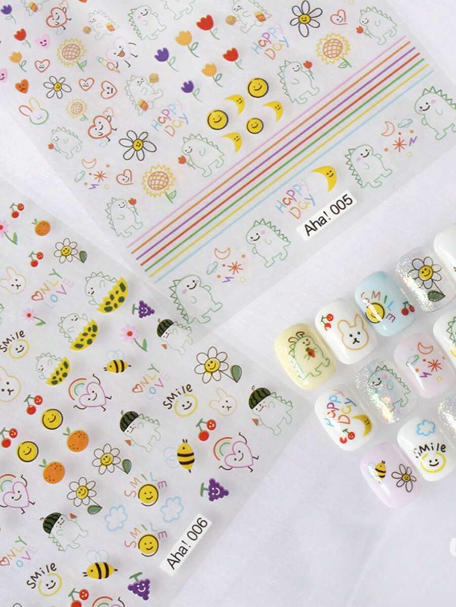 1sheet Heart & Bee Pattern Nail Art Sticker - Green - View 1