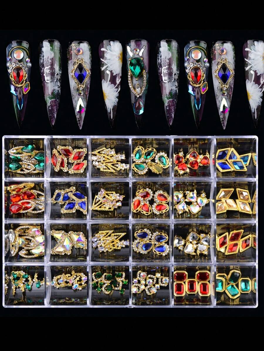 120 cái/hộp Sang trọng Móng tay Kim cương giả Kim loại 3D Nghệ thuật làm Móng Đồ trang sức Nhà thiết kế Móng tay - Nhiều màu - Xem 1