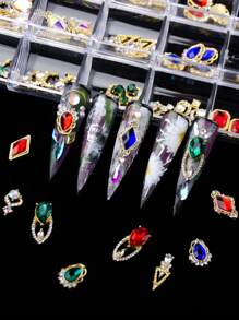 120 cái/hộp Sang trọng Móng tay Kim cương giả Kim loại 3D Nghệ thuật làm Móng Đồ trang sức Nhà thiết kế Móng tay - Nhiều màu - Xem 3