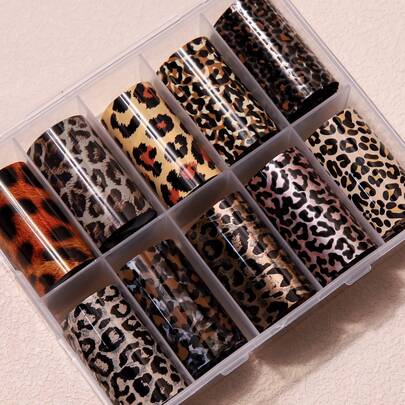 10pcs/Box Leopard Print Nail Art Transfer Foils Nail Accessories DIY Nail Stickers Nails Nail Supplies