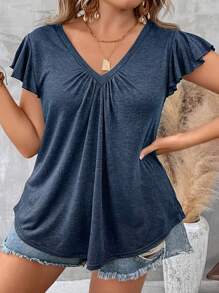 SHEIN LUNE Plus Solid Ruched Butterfly Sleeve Tee