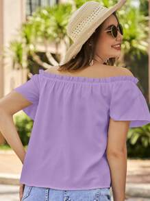SHEIN VCAY Áo sơ mi nữ viền lá sen màu trơn Giải trí - Màu Lilac Tím - Xem 2