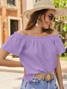 SHEIN VCAY Áo sơ mi nữ viền lá sen màu trơn Giải trí - Màu Lilac Tím - Xem 3