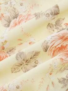 SHEIN MOD 滿版印花褶邊不對稱下擺吊帶連衣裙 - 黃色 - 查看 4