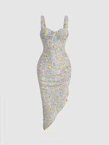 SHEIN MOD Vestido de tirantes con estampado floral pecho con fruncido de muslo con abertura - Multicolor - Ver 1