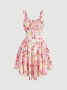 SHEIN MOD Ditsy Floral Print Tie Front Cami Dress - Multicolor - View 1