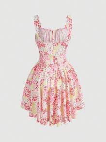 SHEIN MOD Ditsy Floral Print Tie Front Cami Dress - Multicolor - View 2