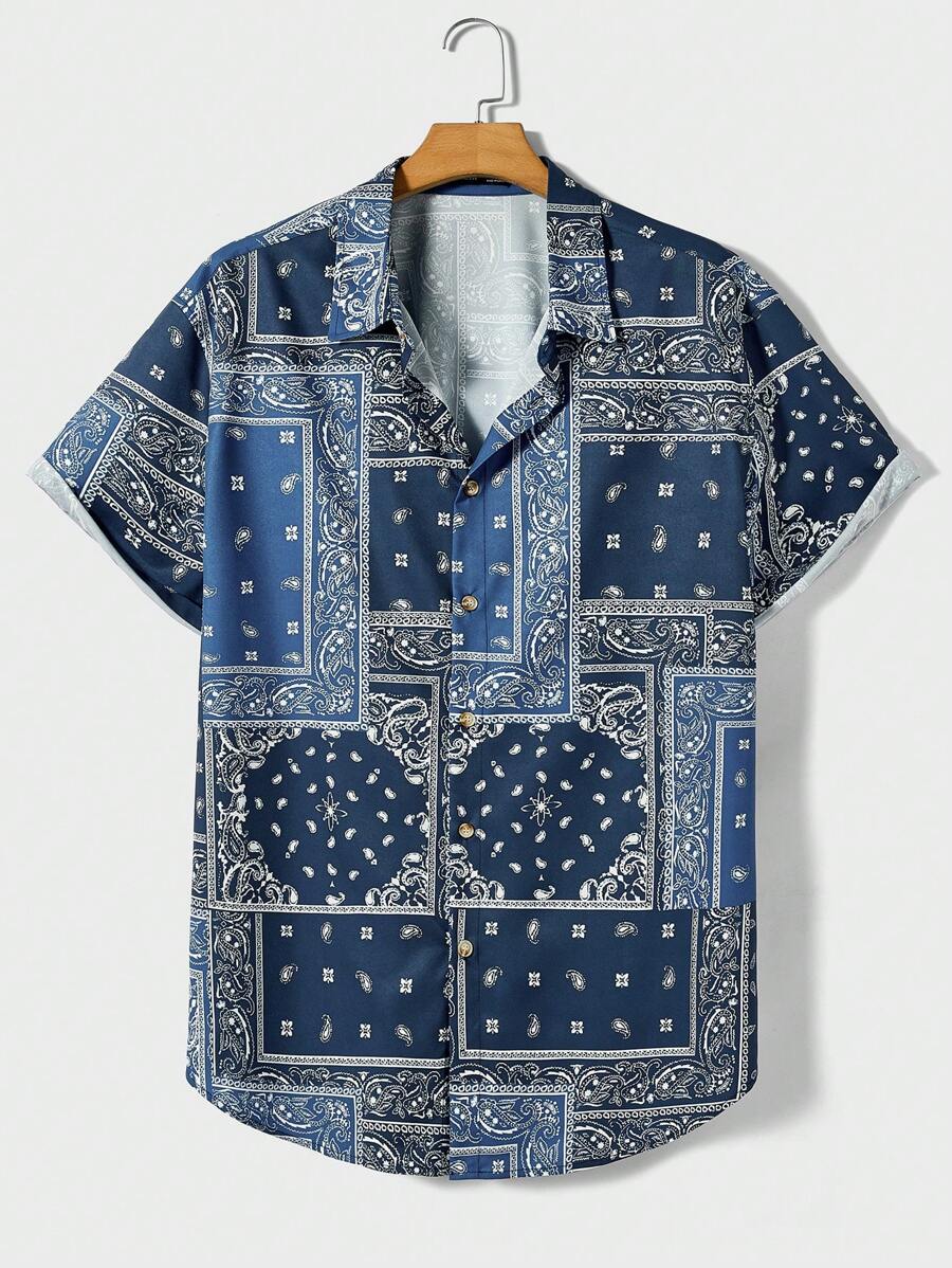 EASEVO Áo sơ mi Nam Nút phía trước Paisley Họa tiết khăn Boho - Nhiều màu - Xem 1