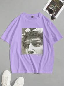 Manfinity VCAY Áo thun tay ngắn cổ tròn in hình chân dung dáng rộng - Màu Lilac Tím - Xem 1