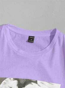 Manfinity VCAY Áo thun tay ngắn cổ tròn in hình chân dung dáng rộng - Màu Lilac Tím - Xem 3