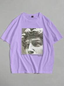 Manfinity VCAY Áo thun tay ngắn cổ tròn in hình chân dung dáng rộng - Màu Lilac Tím - Xem 5