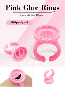 100入組圓形粉色膠杯環一次性卷扇製作工具睫毛延長膠架 - 粉色 - 查看 1