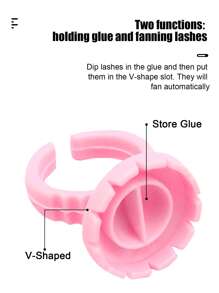 100入組圓形粉色膠杯環一次性卷扇製作工具睫毛延長膠架 - 粉色 - 查看 3