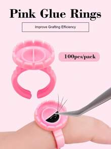 100入組圓形粉色膠杯環一次性卷扇製作工具睫毛延長膠架 - 粉色 - 查看 5