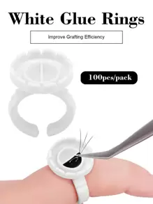 100入組圓形白色膠杯環一次性卷扇製作工具睫毛延長膠架 - 白色 - 查看 1