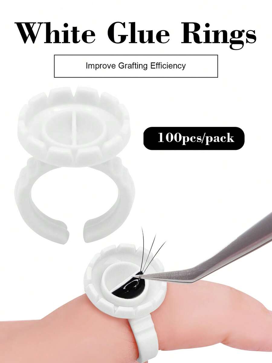 100入組圓形白色膠杯環一次性卷扇製作工具睫毛延長膠架 - 白色 - 查看 1