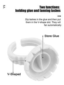 100入組圓形白色膠杯環一次性卷扇製作工具睫毛延長膠架 - 白色 - 查看 3