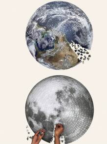 1 pieza Rompecabezas con estampado de luna - Blanco - Ver 3