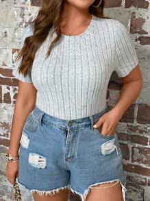 SHEIN Clasi 大碼素色條紋針織連身背心 - 淺灰色 - 查看 1