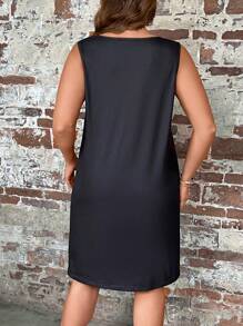 EMERY ROSE 大碼印花背心連衣裙 - 黑色 - 查看 2