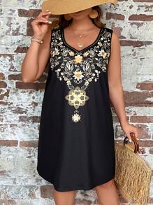 EMERY ROSE 大碼印花背心連衣裙 - 黑色 - 查看 3